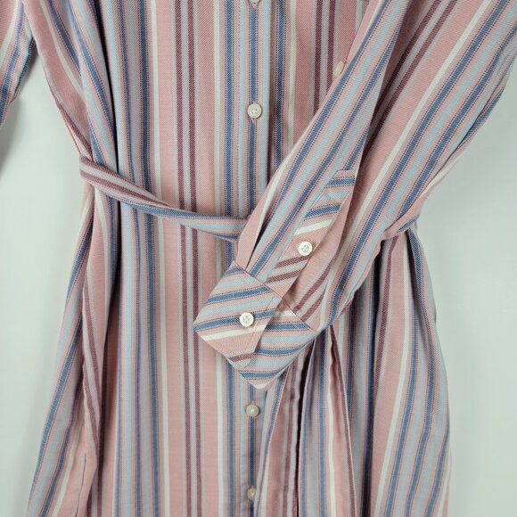 Tommy Hilfiger Pink Blue Striped Long Sleeve Shirtdress Belted sz 14 - Picture 3 of 11